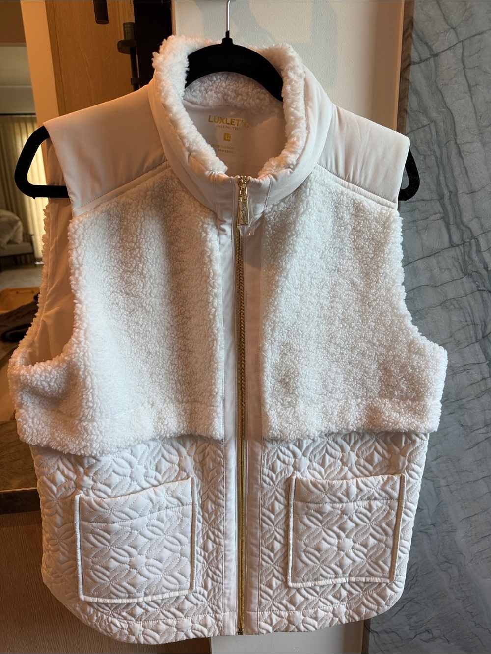 Lilly Pulitzer White Quilted & Sherpa Zip Vest